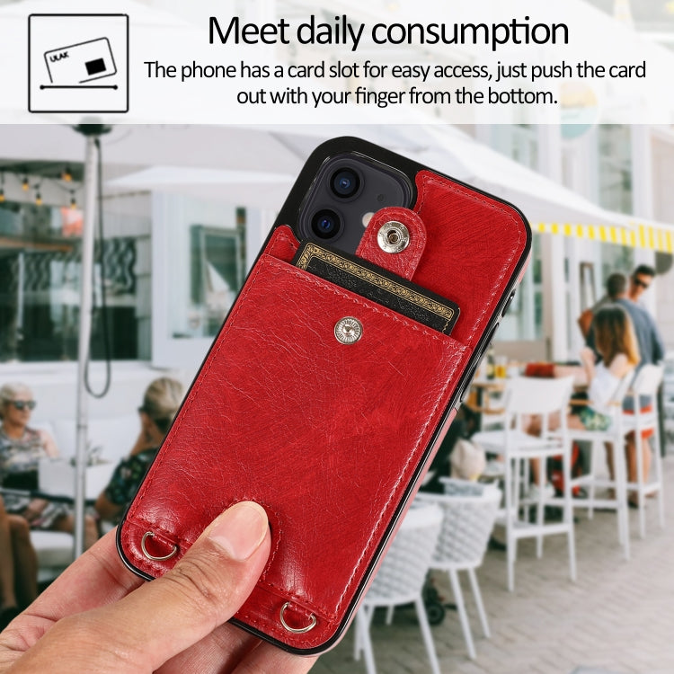 For iPhone 12 mini Shockproof PU Leather + TPU Protective Case with Card Slot & Lanyard