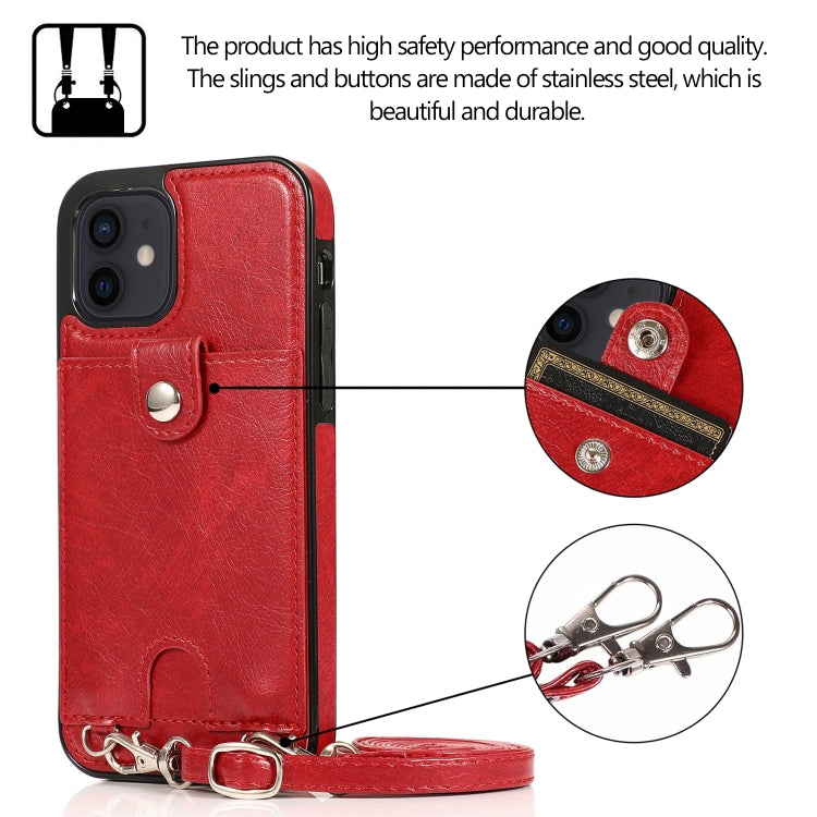 For iPhone 12 mini Shockproof PU Leather + TPU Protective Case with Card Slot & Lanyard