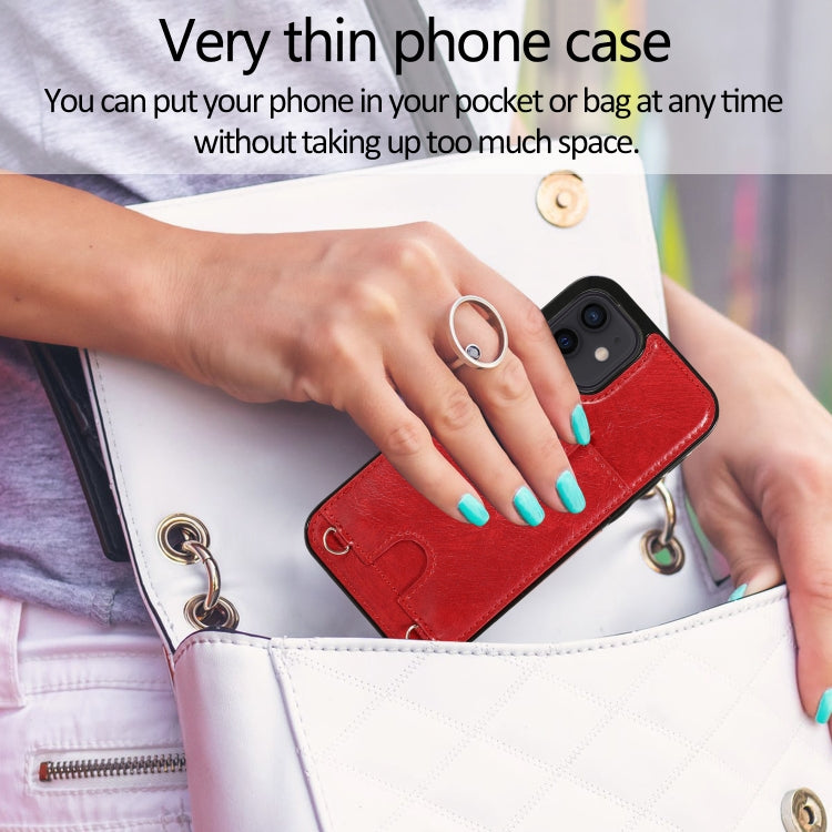 For iPhone 12 mini Shockproof PU Leather + TPU Protective Case with Card Slot & Lanyard