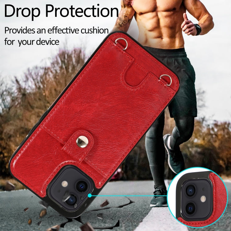 For iPhone 12 mini Shockproof PU Leather + TPU Protective Case with Card Slot & Lanyard
