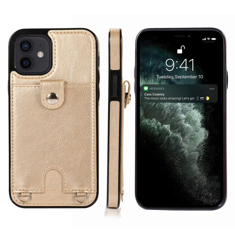 For iPhone 12 mini Shockproof PU Leather + TPU Protective Case with Card Slot & Lanyard