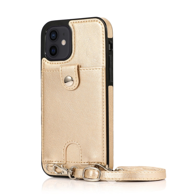 For iPhone 12 mini Shockproof PU Leather + TPU Protective Case with Card Slot & Lanyard