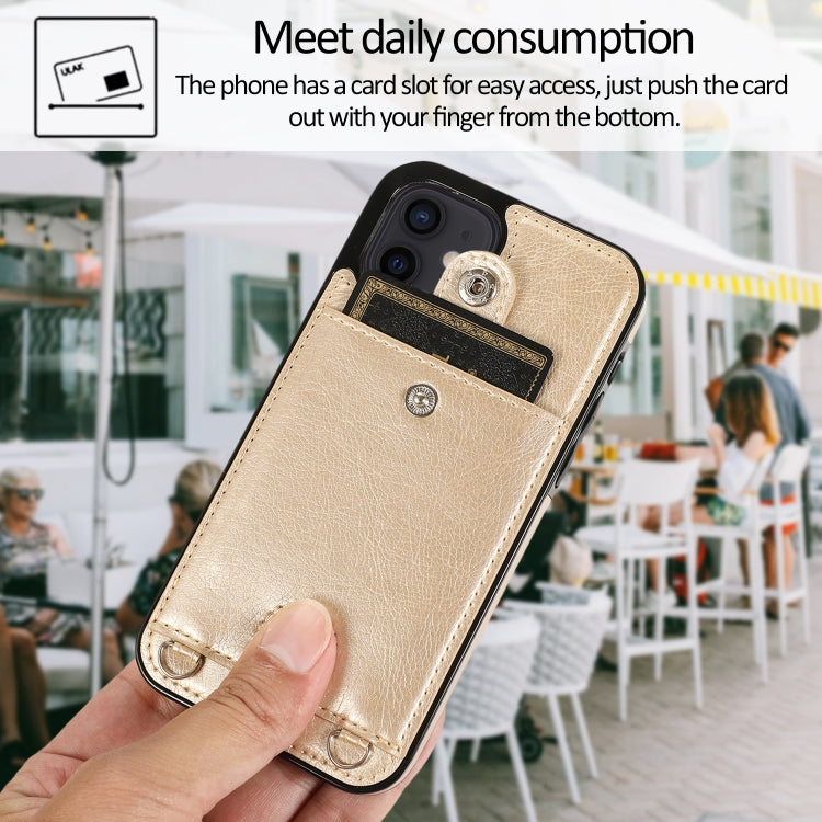 For iPhone 12 mini Shockproof PU Leather + TPU Protective Case with Card Slot & Lanyard