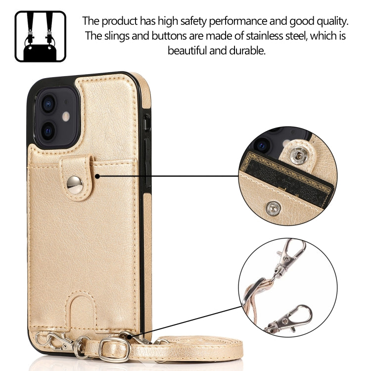 For iPhone 12 mini Shockproof PU Leather + TPU Protective Case with Card Slot & Lanyard