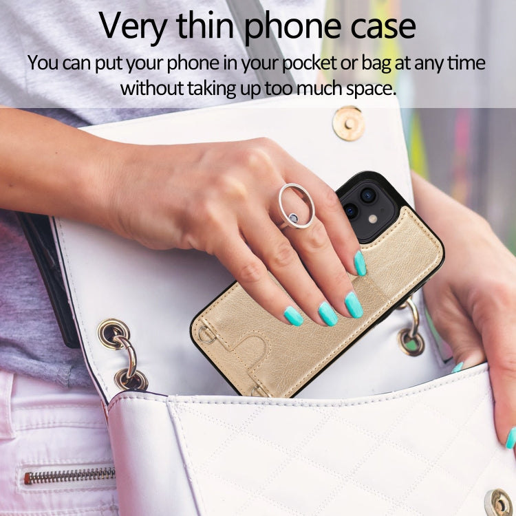 For iPhone 12 mini Shockproof PU Leather + TPU Protective Case with Card Slot & Lanyard