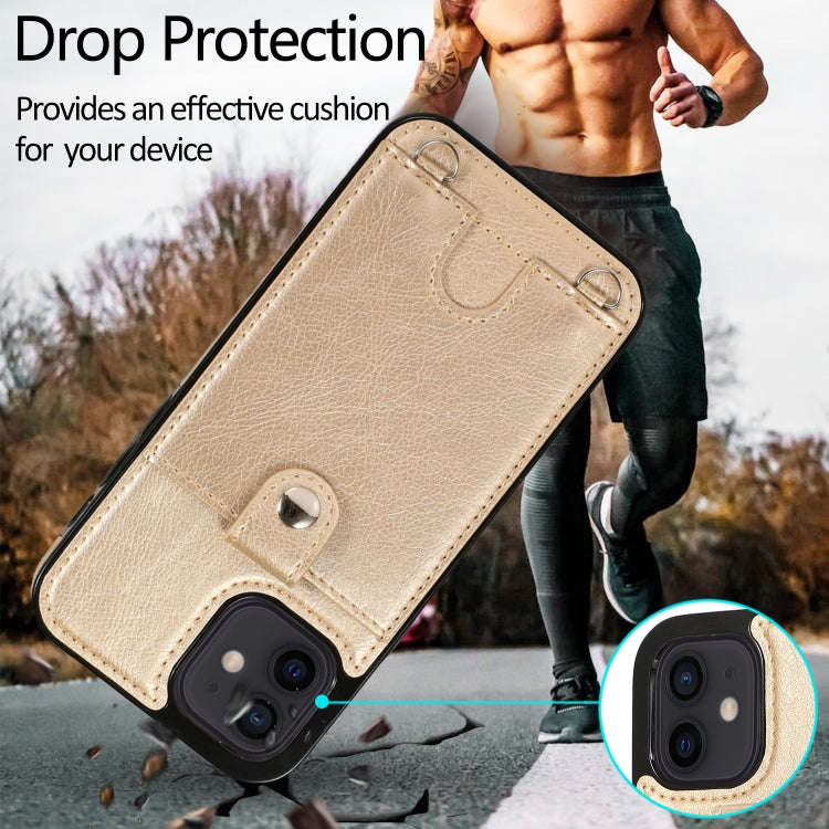 For iPhone 12 mini Shockproof PU Leather + TPU Protective Case with Card Slot & Lanyard