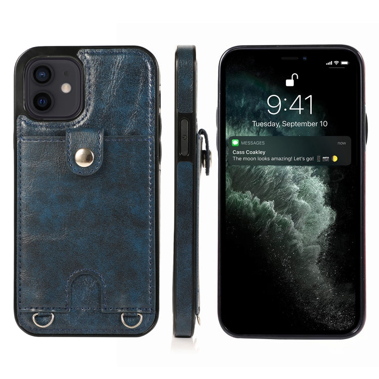For iPhone 12 mini Shockproof PU Leather + TPU Protective Case with Card Slot & Lanyard