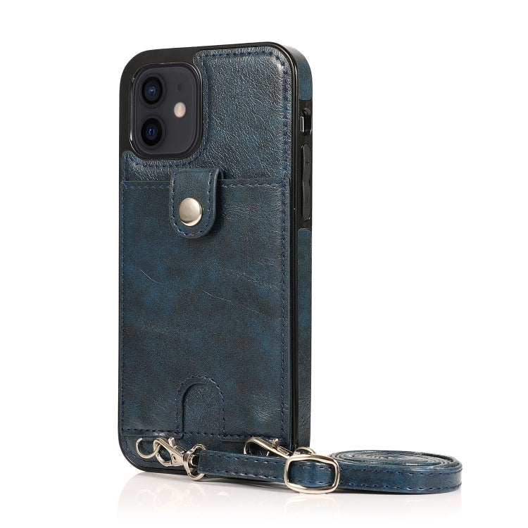 For iPhone 12 mini Shockproof PU Leather + TPU Protective Case with Card Slot & Lanyard