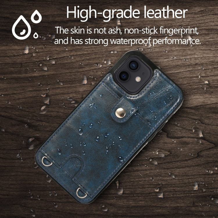 For iPhone 12 mini Shockproof PU Leather + TPU Protective Case with Card Slot & Lanyard
