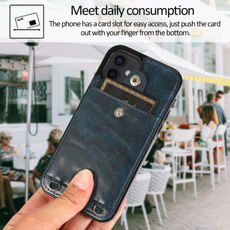 For iPhone 12 mini Shockproof PU Leather + TPU Protective Case with Card Slot & Lanyard
