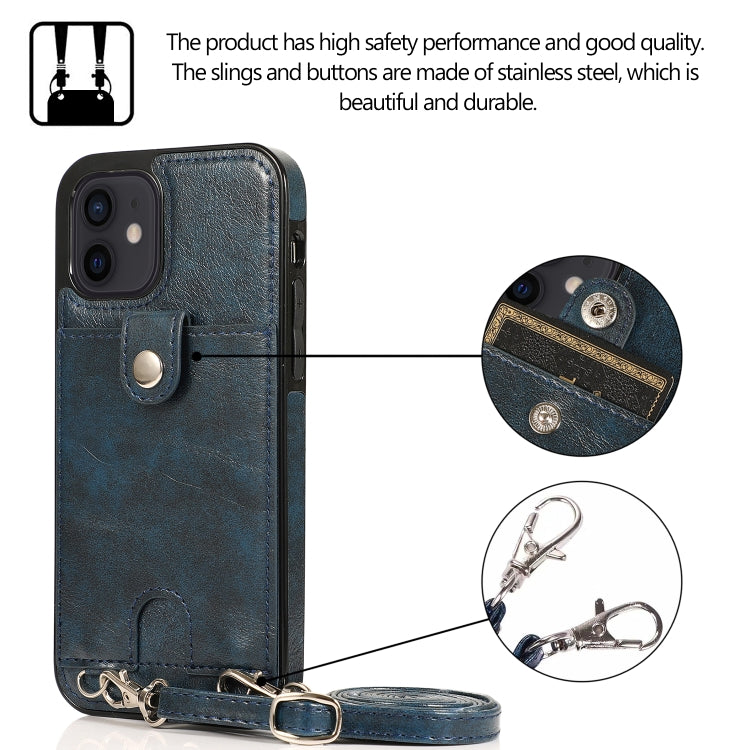 For iPhone 12 mini Shockproof PU Leather + TPU Protective Case with Card Slot & Lanyard
