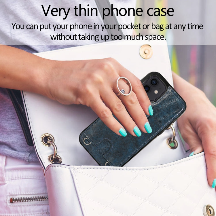 For iPhone 12 mini Shockproof PU Leather + TPU Protective Case with Card Slot & Lanyard
