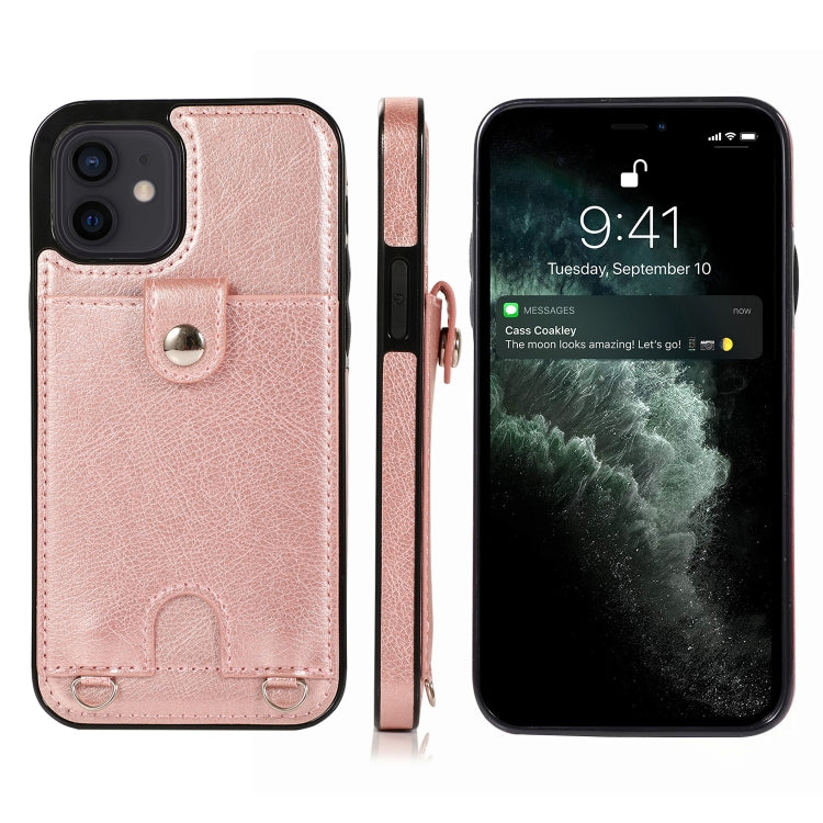 For iPhone 12 mini Shockproof PU Leather + TPU Protective Case with Card Slot & Lanyard