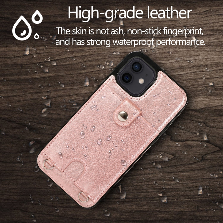 For iPhone 12 mini Shockproof PU Leather + TPU Protective Case with Card Slot & Lanyard