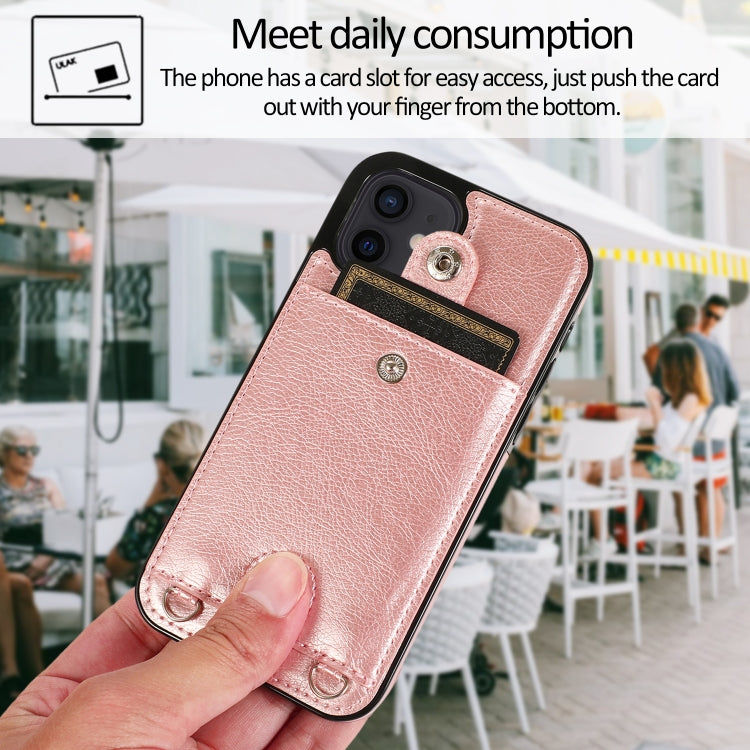 For iPhone 12 mini Shockproof PU Leather + TPU Protective Case with Card Slot & Lanyard