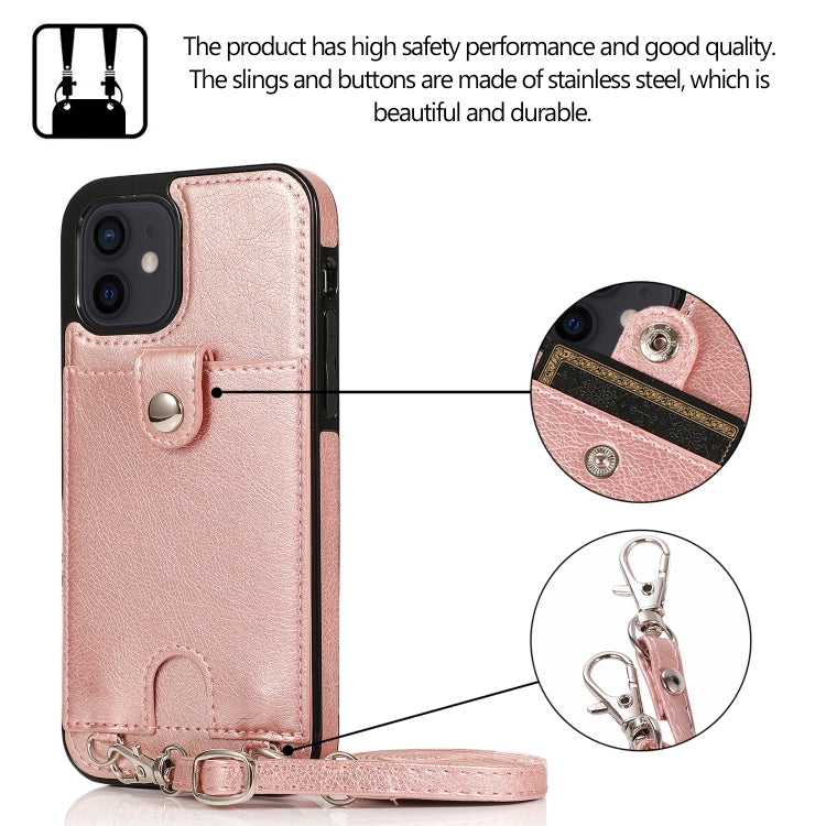 For iPhone 12 mini Shockproof PU Leather + TPU Protective Case with Card Slot & Lanyard