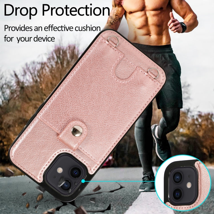 For iPhone 12 mini Shockproof PU Leather + TPU Protective Case with Card Slot & Lanyard