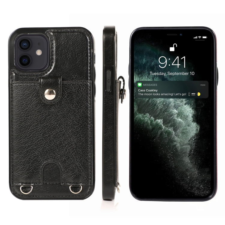 For iPhone 12 mini Shockproof PU Leather + TPU Protective Case with Card Slot & Lanyard