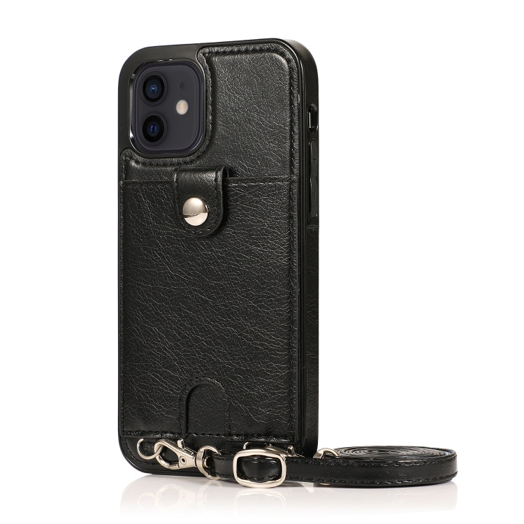 For iPhone 12 mini Shockproof PU Leather + TPU Protective Case with Card Slot & Lanyard