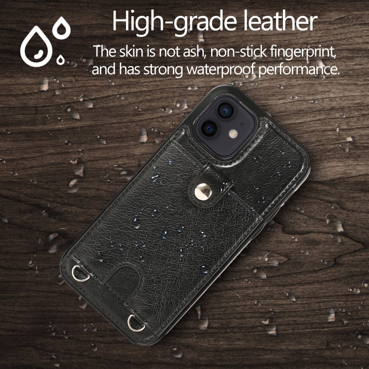 For iPhone 12 mini Shockproof PU Leather + TPU Protective Case with Card Slot & Lanyard