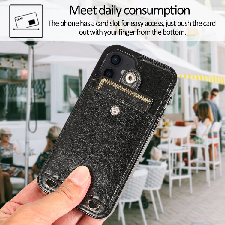 For iPhone 12 mini Shockproof PU Leather + TPU Protective Case with Card Slot & Lanyard