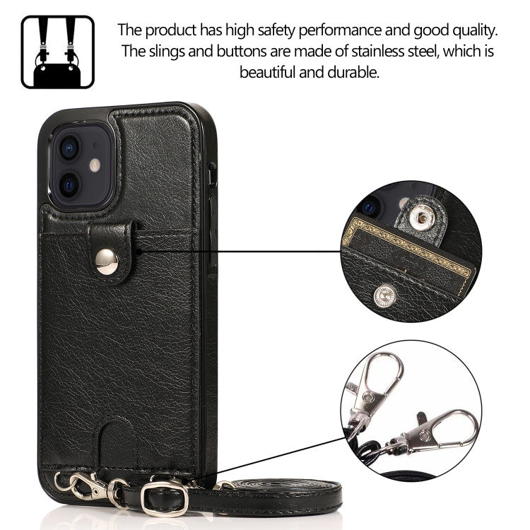 For iPhone 12 mini Shockproof PU Leather + TPU Protective Case with Card Slot & Lanyard