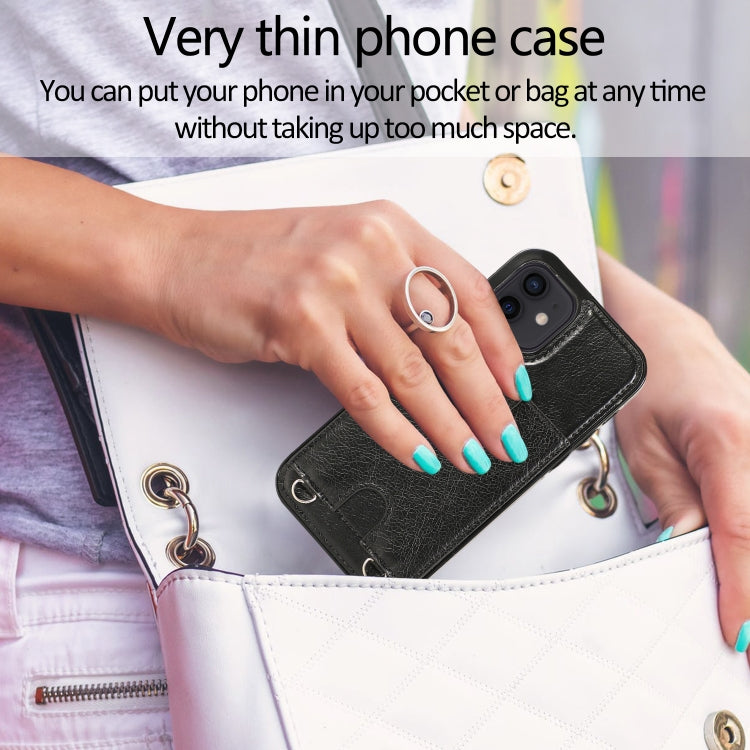 For iPhone 12 mini Shockproof PU Leather + TPU Protective Case with Card Slot & Lanyard