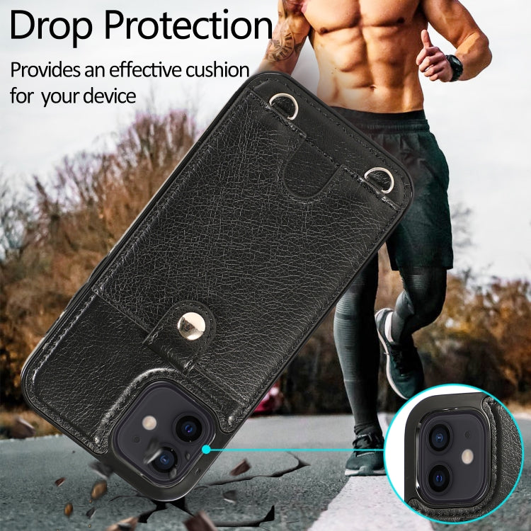 For iPhone 12 mini Shockproof PU Leather + TPU Protective Case with Card Slot & Lanyard