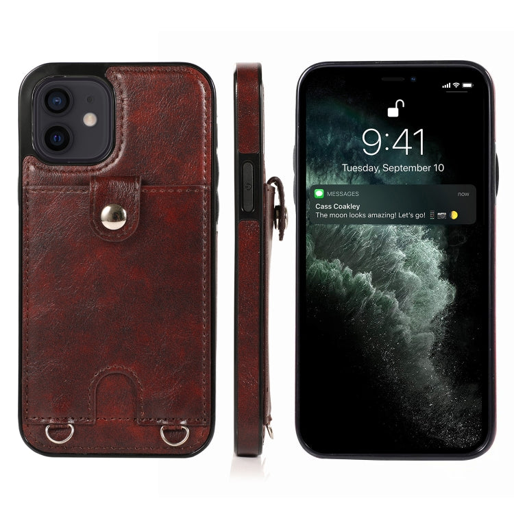 For iPhone 12 mini Shockproof PU Leather + TPU Protective Case with Card Slot & Lanyard