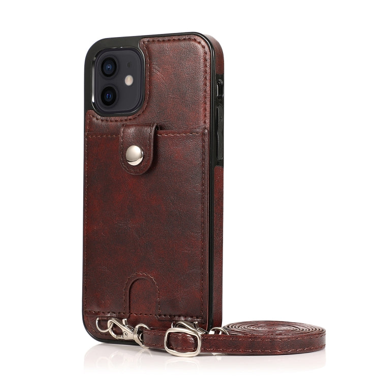 For iPhone 12 mini Shockproof PU Leather + TPU Protective Case with Card Slot & Lanyard