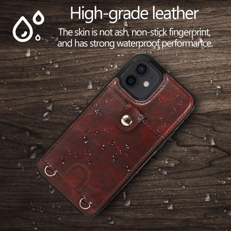 For iPhone 12 mini Shockproof PU Leather + TPU Protective Case with Card Slot & Lanyard