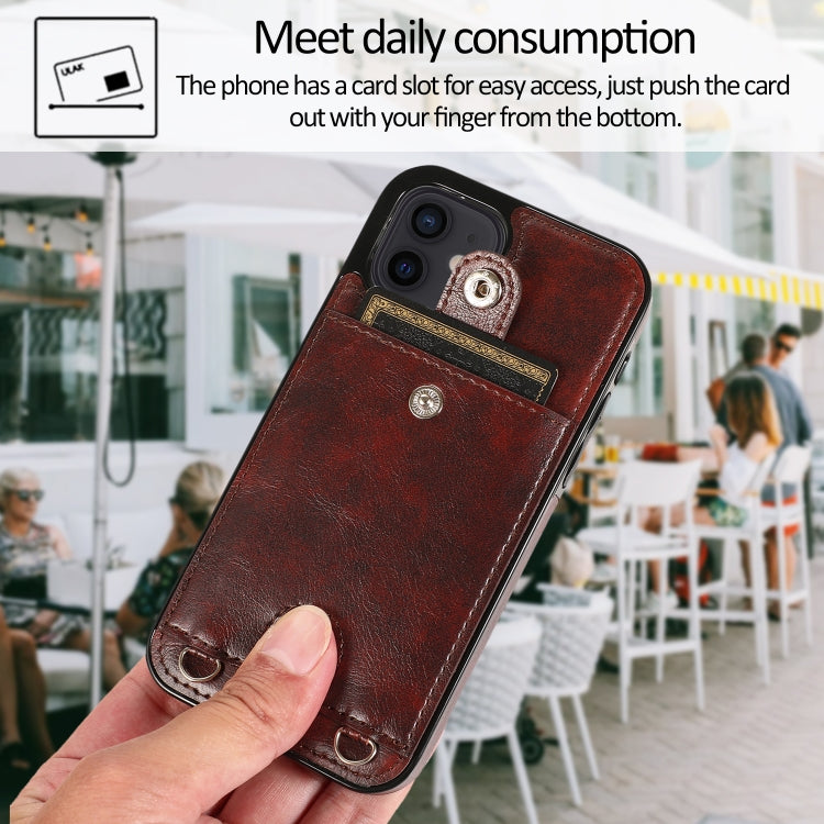 For iPhone 12 mini Shockproof PU Leather + TPU Protective Case with Card Slot & Lanyard
