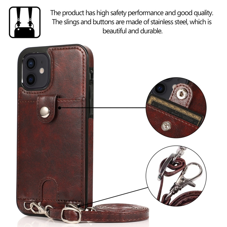 For iPhone 12 mini Shockproof PU Leather + TPU Protective Case with Card Slot & Lanyard