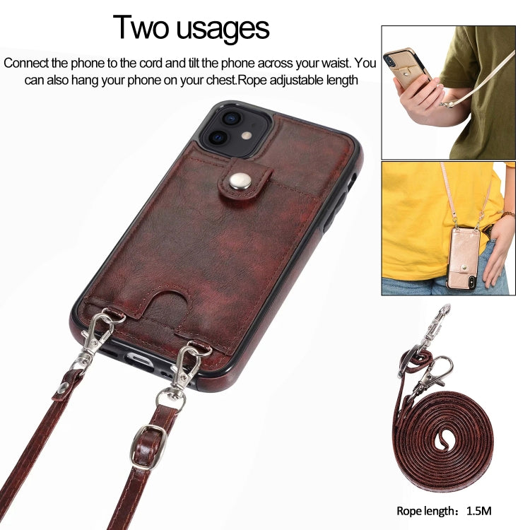 For iPhone 12 mini Shockproof PU Leather + TPU Protective Case with Card Slot & Lanyard