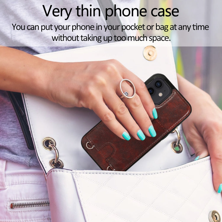 For iPhone 12 mini Shockproof PU Leather + TPU Protective Case with Card Slot & Lanyard