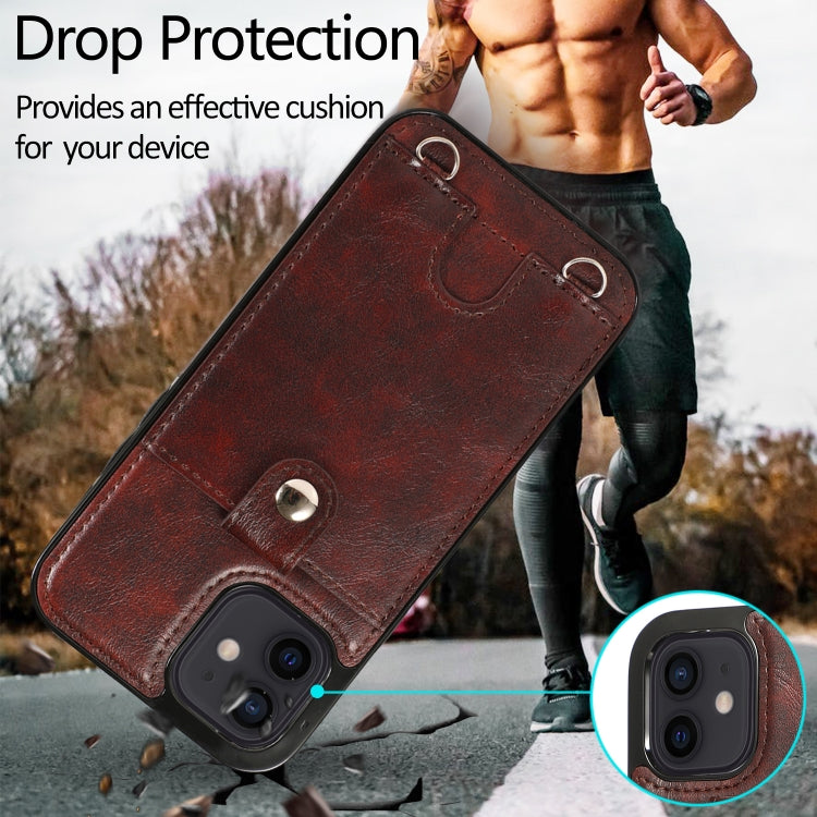 For iPhone 12 mini Shockproof PU Leather + TPU Protective Case with Card Slot & Lanyard