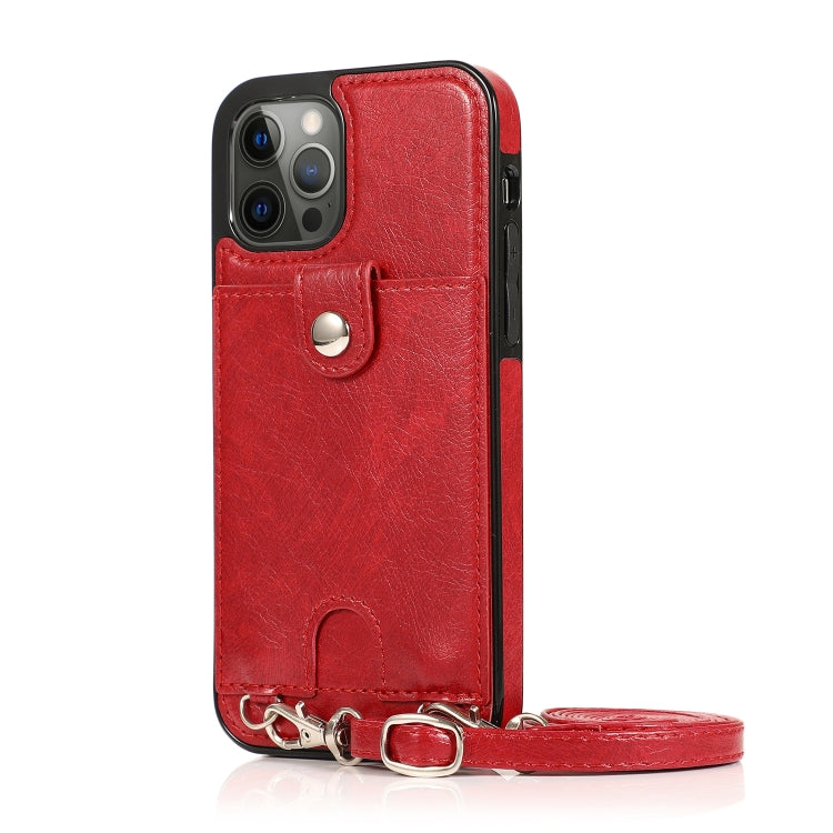 For iPhone 12 / 12 Pro Shockproof PU Leather + TPU Protective Case with Card Slot & Lanyard
