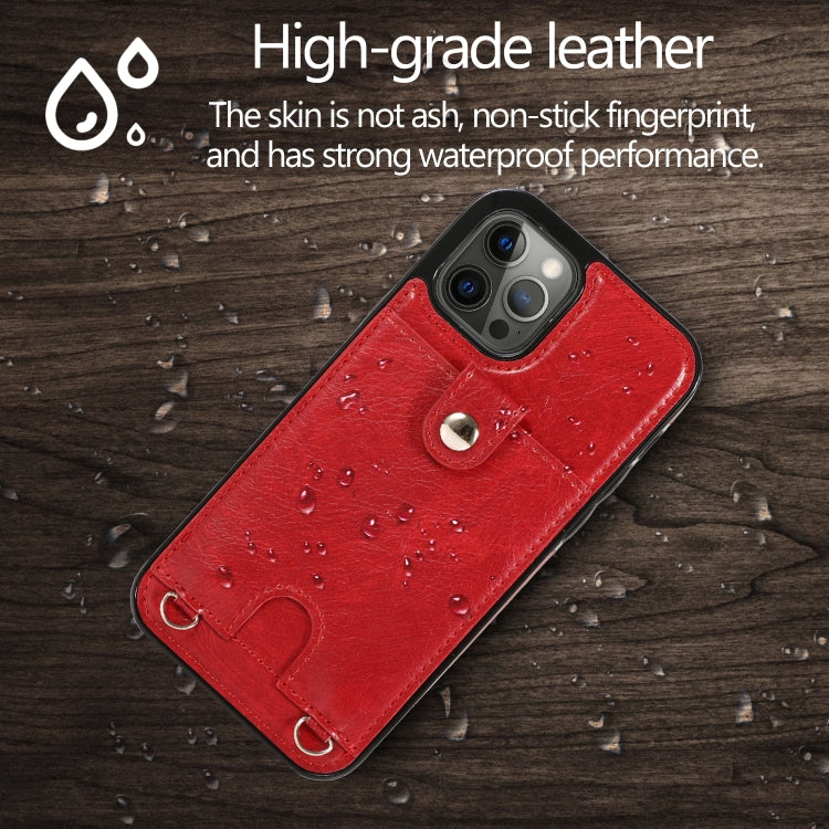For iPhone 12 / 12 Pro Shockproof PU Leather + TPU Protective Case with Card Slot & Lanyard