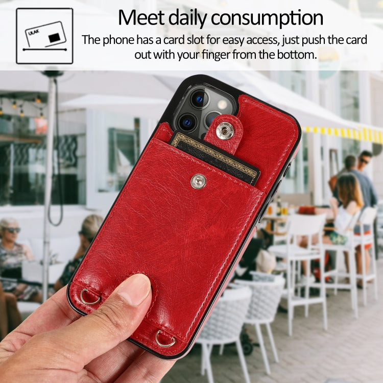 For iPhone 12 / 12 Pro Shockproof PU Leather + TPU Protective Case with Card Slot & Lanyard