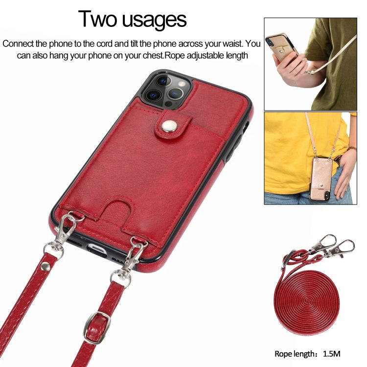 For iPhone 12 / 12 Pro Shockproof PU Leather + TPU Protective Case with Card Slot & Lanyard