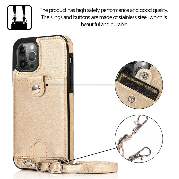 For iPhone 12 / 12 Pro Shockproof PU Leather + TPU Protective Case with Card Slot & Lanyard