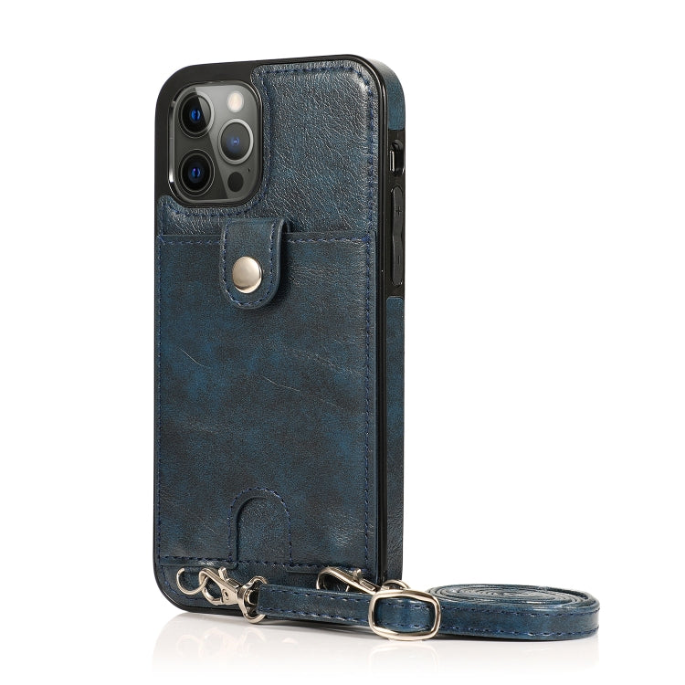 For iPhone 12 / 12 Pro Shockproof PU Leather + TPU Protective Case with Card Slot & Lanyard