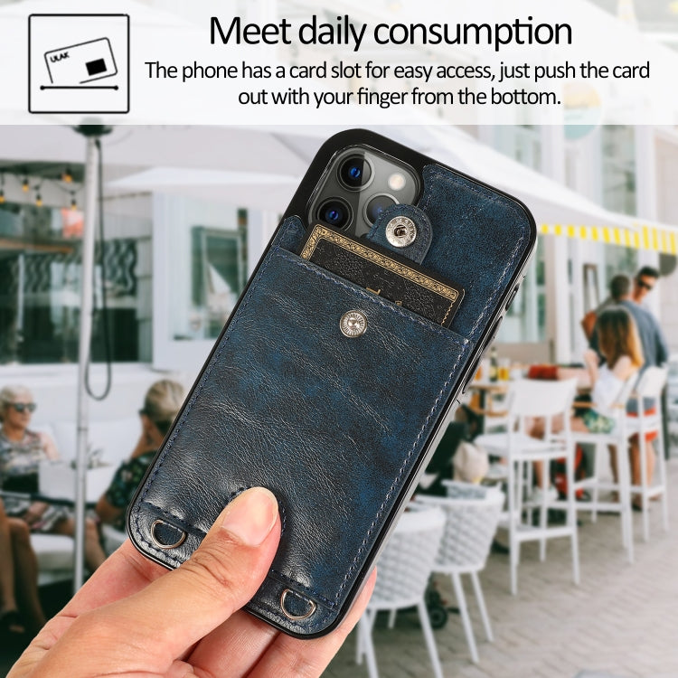For iPhone 12 / 12 Pro Shockproof PU Leather + TPU Protective Case with Card Slot & Lanyard