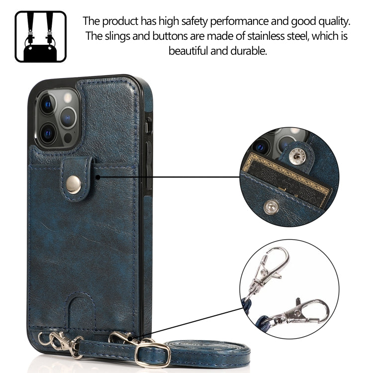 For iPhone 12 / 12 Pro Shockproof PU Leather + TPU Protective Case with Card Slot & Lanyard