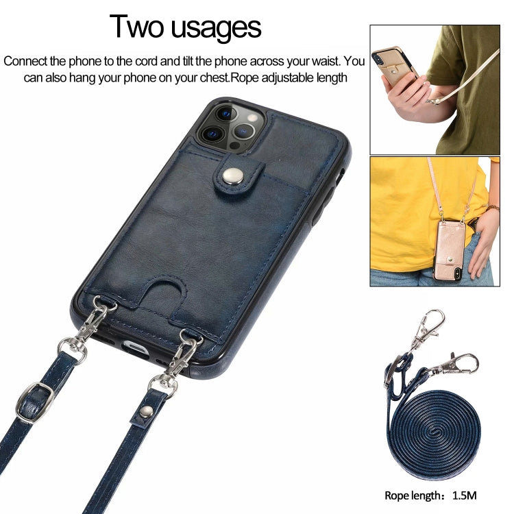 For iPhone 12 / 12 Pro Shockproof PU Leather + TPU Protective Case with Card Slot & Lanyard