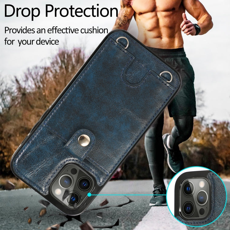 For iPhone 12 / 12 Pro Shockproof PU Leather + TPU Protective Case with Card Slot & Lanyard