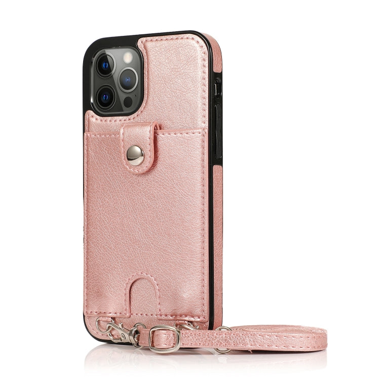 For iPhone 12 / 12 Pro Shockproof PU Leather + TPU Protective Case with Card Slot & Lanyard