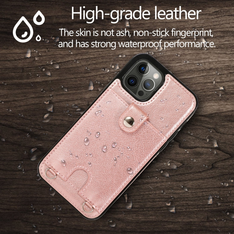 For iPhone 12 / 12 Pro Shockproof PU Leather + TPU Protective Case with Card Slot & Lanyard