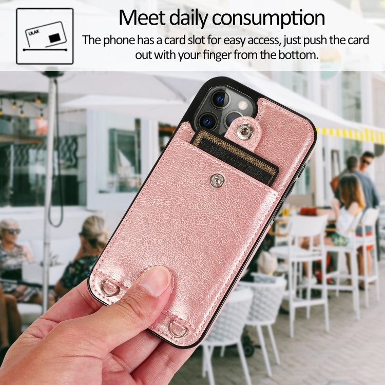 For iPhone 12 / 12 Pro Shockproof PU Leather + TPU Protective Case with Card Slot & Lanyard