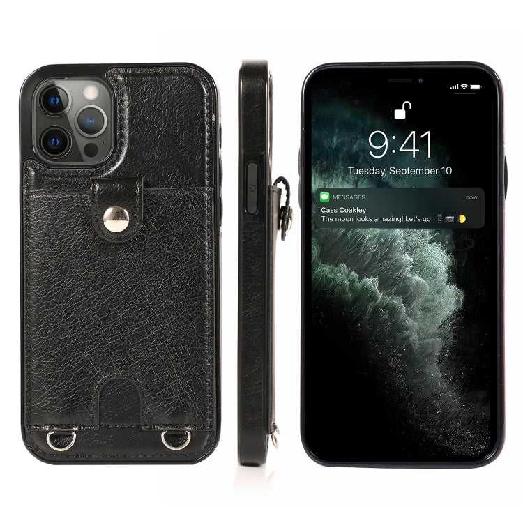 For iPhone 12 / 12 Pro Shockproof PU Leather + TPU Protective Case with Card Slot & Lanyard